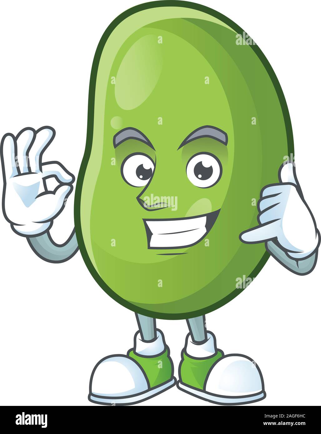 Rufen Sie mich cool grüne Bohnen Cartoon Character Design Stock Vektor