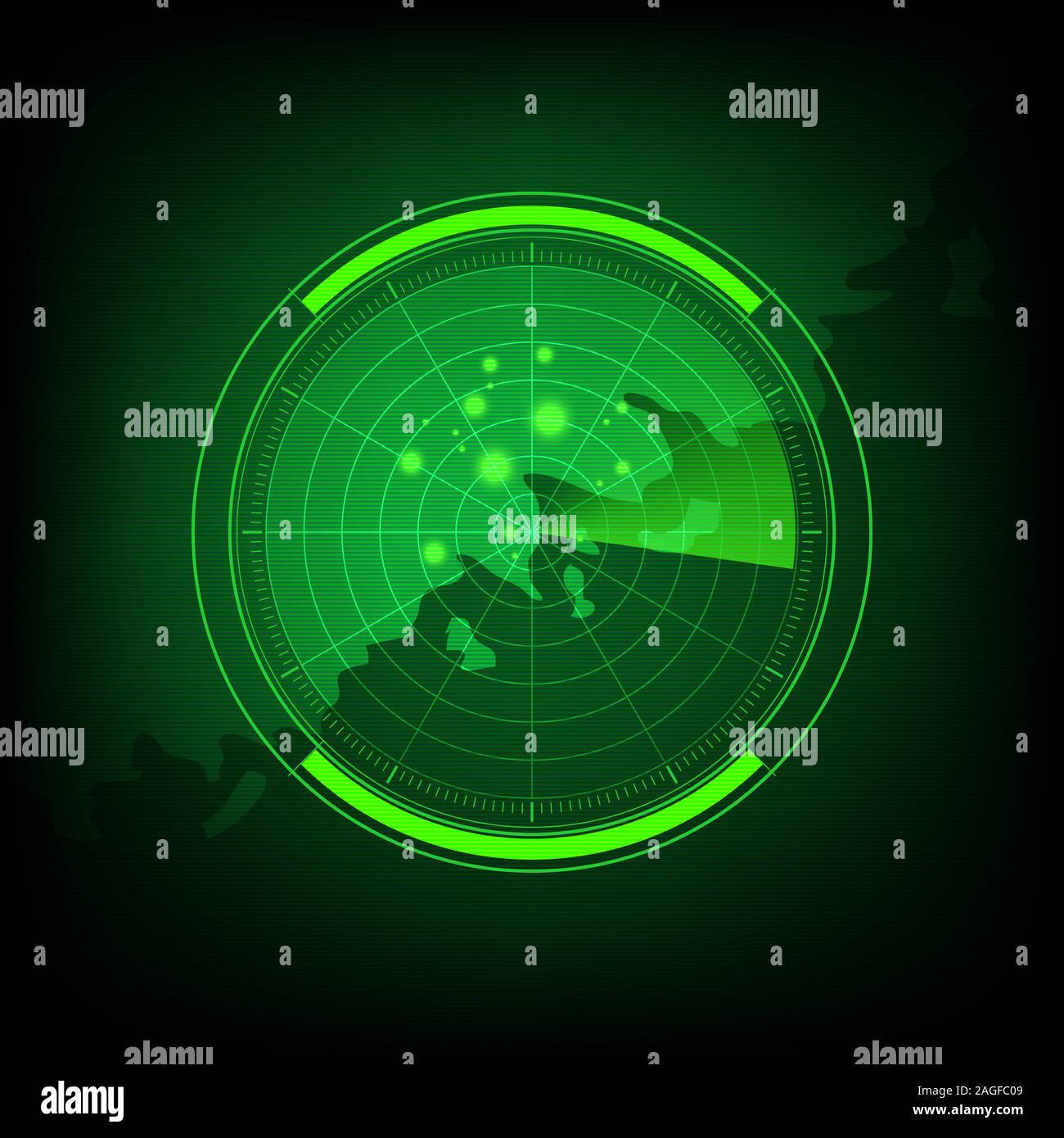Radar interface UI Zukunft design Grafik Illustration für Militär und mehr. Eps 10. Stock Vektor