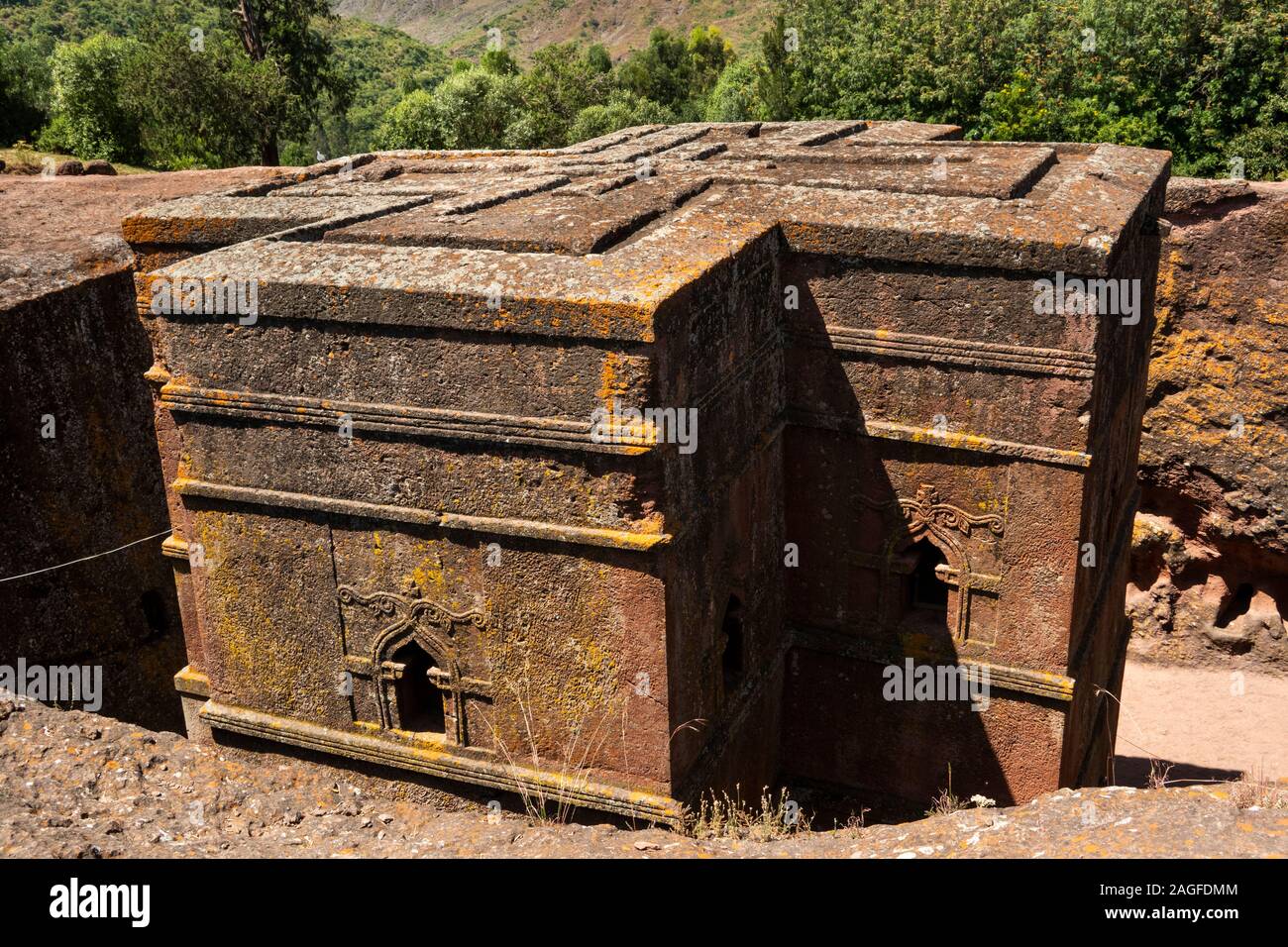 Äthiopien, Amhara-region, Lalibela, Wette Giyorgis, St George's Lailibela ist nur aufgedeckt rock Kirche von oben geschnitten Stockfoto