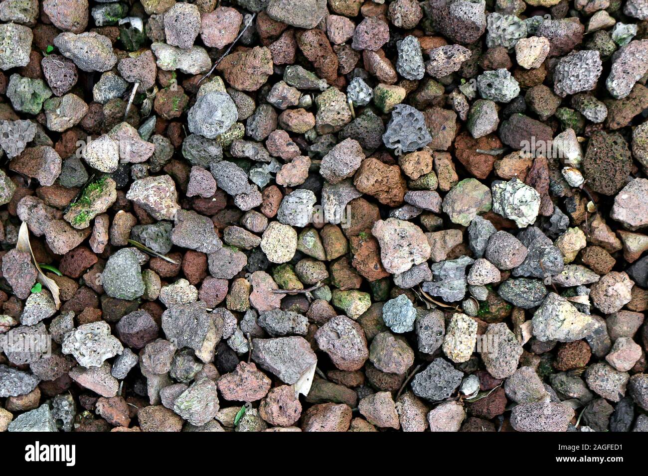 Nahaufnahme Foto als Hintergrund mit verschiedenen Farben von Wasser absorbierenden Kieselsteine für den Garten Stockfoto