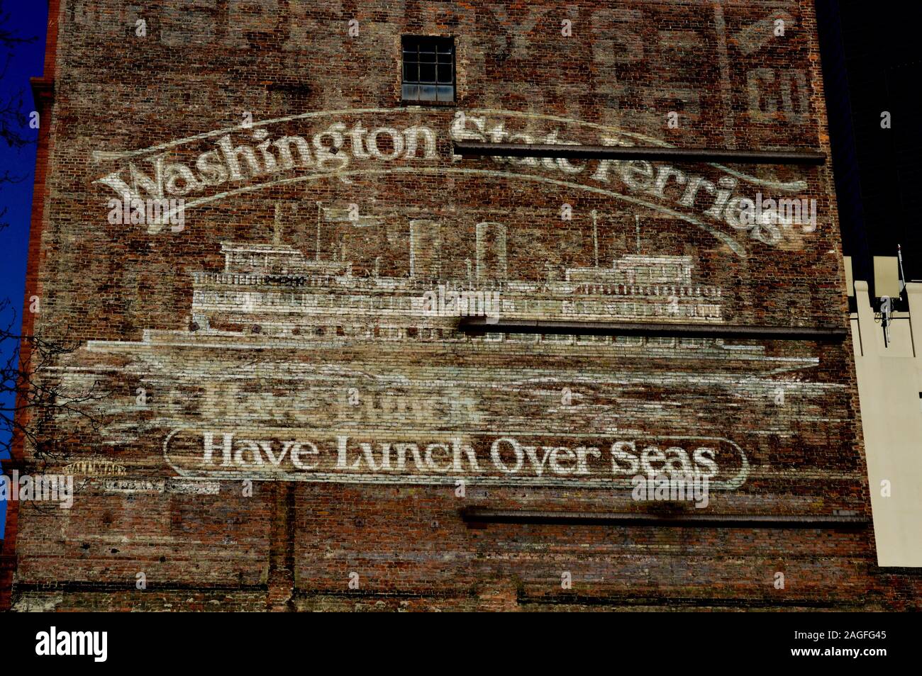 Alte Mauer Anzeige in Seattle, Washington Stockfoto