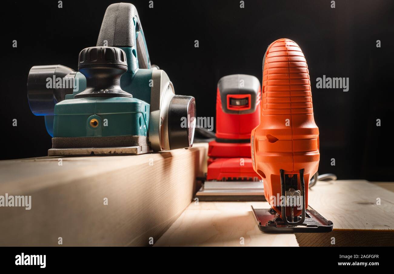 Electric Tool. Electric Schleifpapier, Stichsäge, Sander. Stockfoto