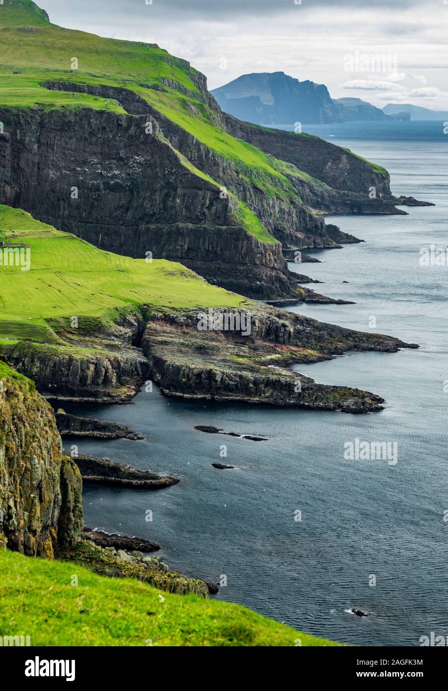 Steilküste der Insel Mykines in Färöer Inseln Stockfoto