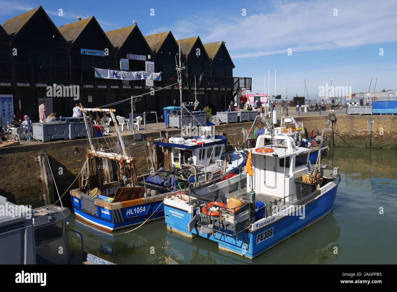 Fischerboote, Hafen Whitstable, Kent, England, Großbritannien Stockfoto