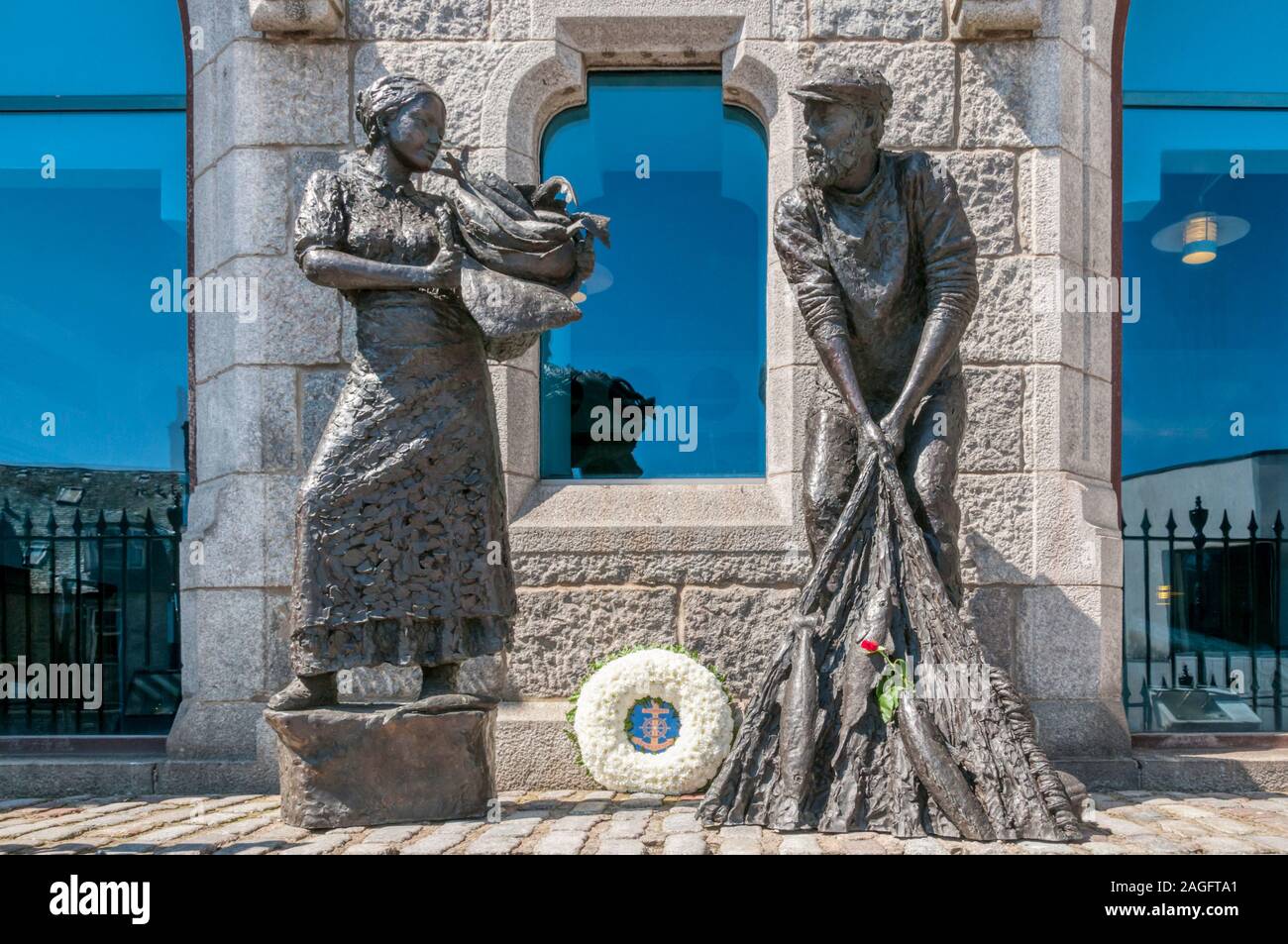 Das Aberdeen Fishing Industrie Denkmal von David Williams-Ellis. Stockfoto