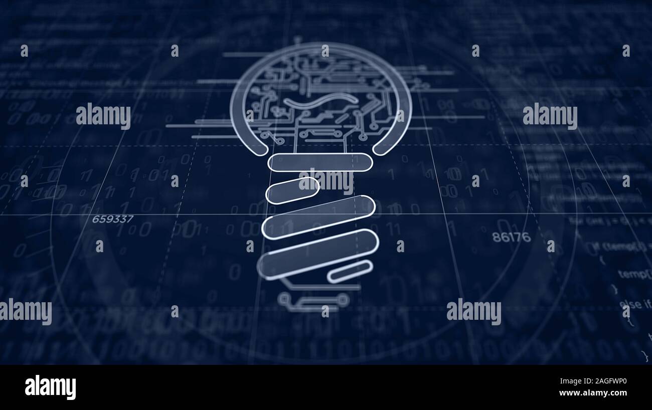 Neue Idee Konzept mit Glühbirne symbol Projekt erstellen. Innovation, cyber Technik, Kreativität, Erfolg, Erfindung und Business abstract 3 Abbildung d Stockfoto