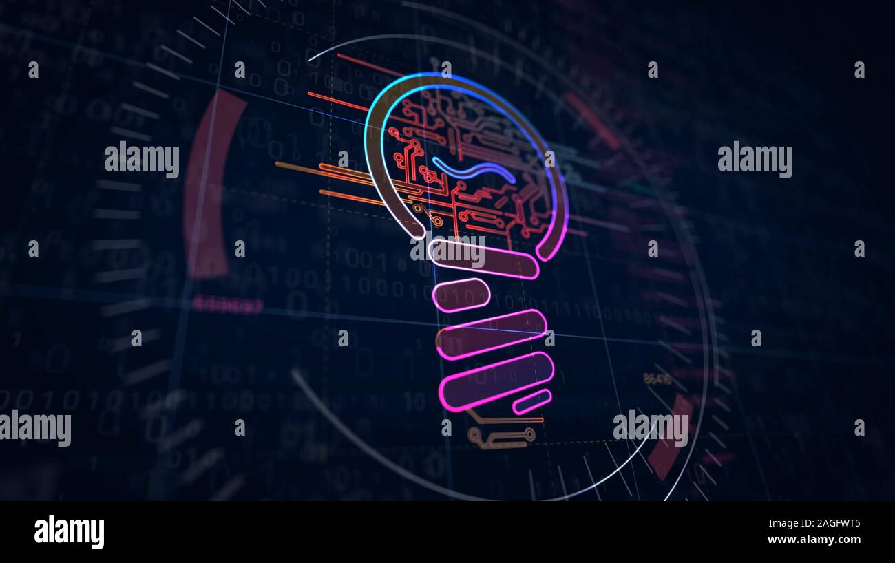 Neue Idee Konzept mit Glühbirne symbol Projekt erstellen. Innovation, cyber Technik, Kreativität, Erfolg, Erfindung und Business abstract 3 Abbildung d Stockfoto