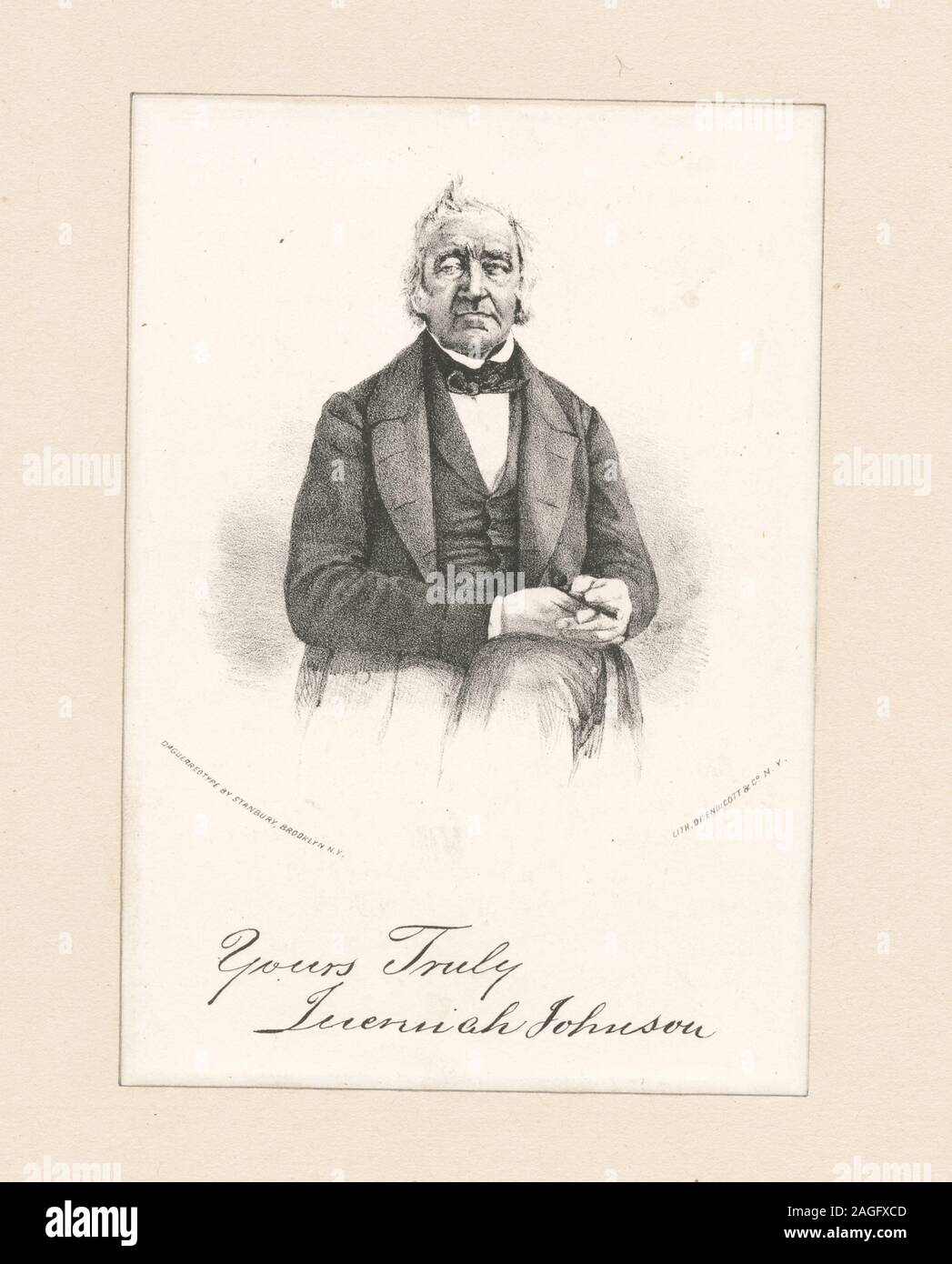 Umfasst fotografische Reproduktionen. Druckgrafiker gehören Alexander Anderson, W.J. Bennett, C.G. Childs, A.J. Davis, A.B. Durand, Eliza Greatorex, George Hayward, John Rodgers & Imbert der lithographischen Büro. Titel aus dem Kalender von Emmet Sammlung. EM 11398 Verfasserangabe: Lith. Von Endicott & Co.; Jeremiah Johnson Stockfoto