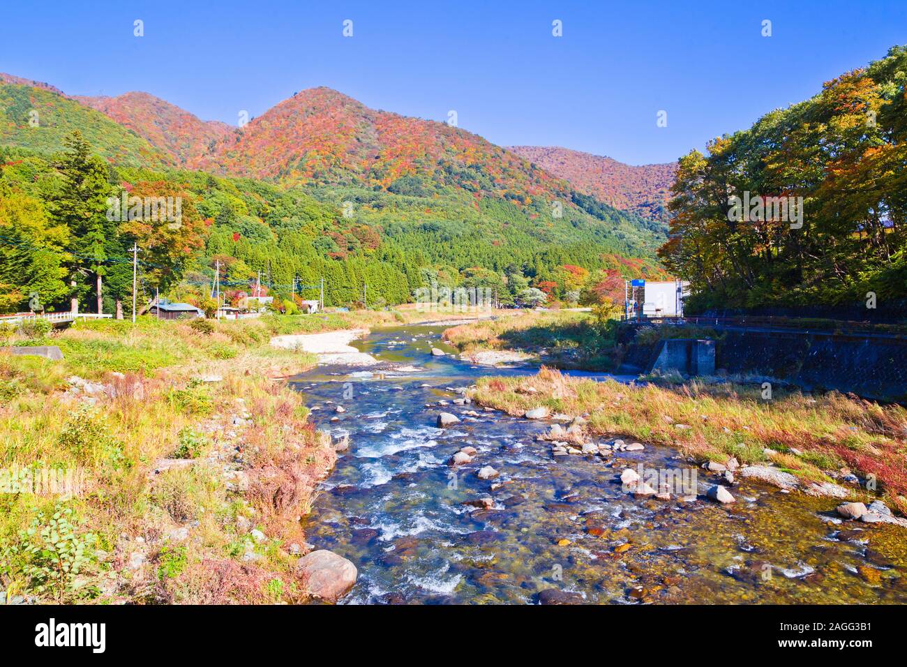 Shiobara Onsen ist ein heißer Frühling in der Stadt, bei der Präfektur Tochigi entfernt. Stockfoto