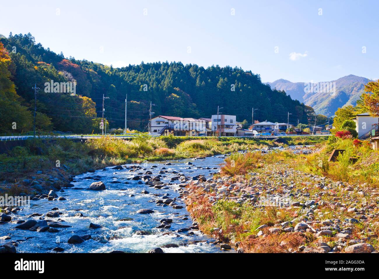 Shiobara Onsen ist ein heißer Frühling in der Stadt, bei der Präfektur Tochigi entfernt. Stockfoto