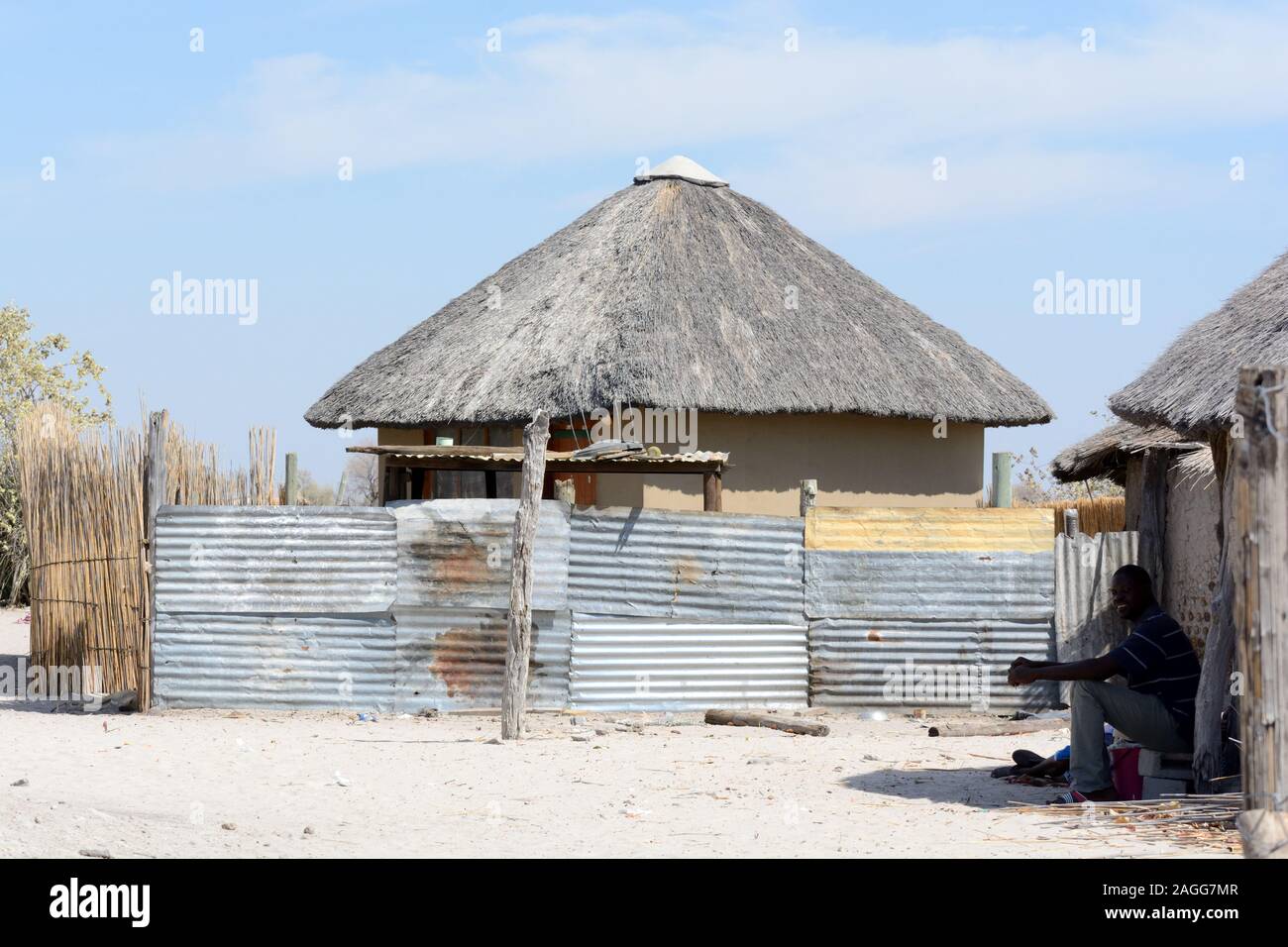 Kleine traditionelle Botswanischen Dorf Hütten Moremi Nationalpark Botswana Afrika Stockfoto