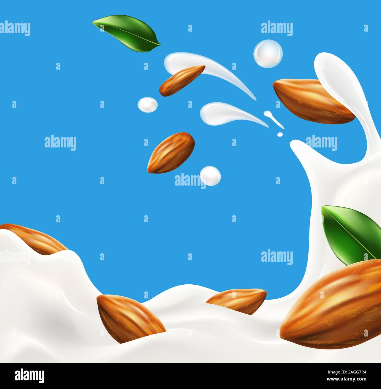 Milch Spritzen mit Mandel Bohnen Vector Illustration Stock Vektor