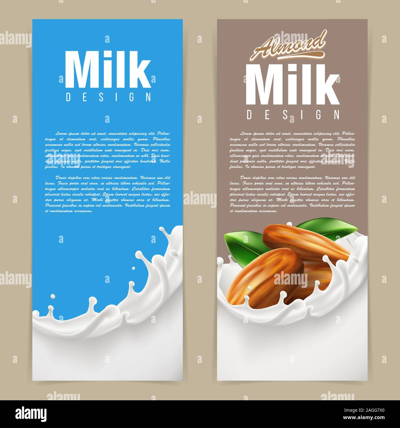 Milch spritzen Flyer mit Mandel- bohnen Vector Illustration Stock Vektor
