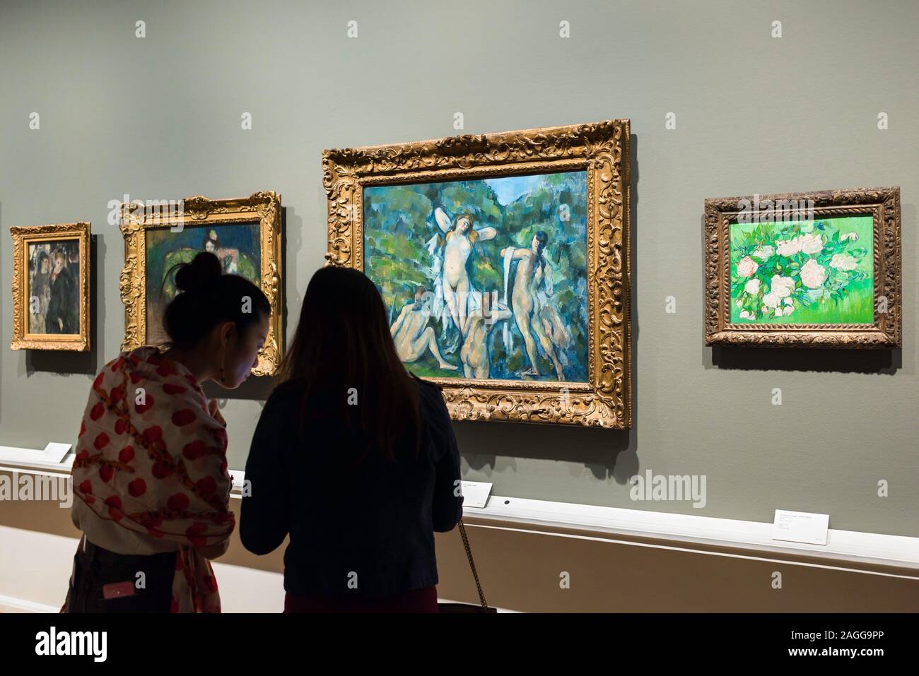 Cezanne Frauen Baden, zwei junge Frauen, die Pause vor dem Lackieren Frauen Baden (1900) von Paul Cezanne, Ny Carlsberg Glyptotek Museum, Kopenhagen. Stockfoto