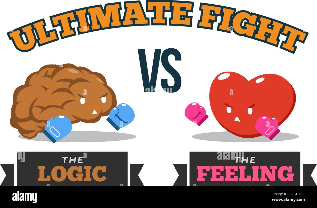 Gehirn im Vergleich zu Herzen. Logik und Gefühl. Konzeptionelle Vector Illustration Stock Vektor