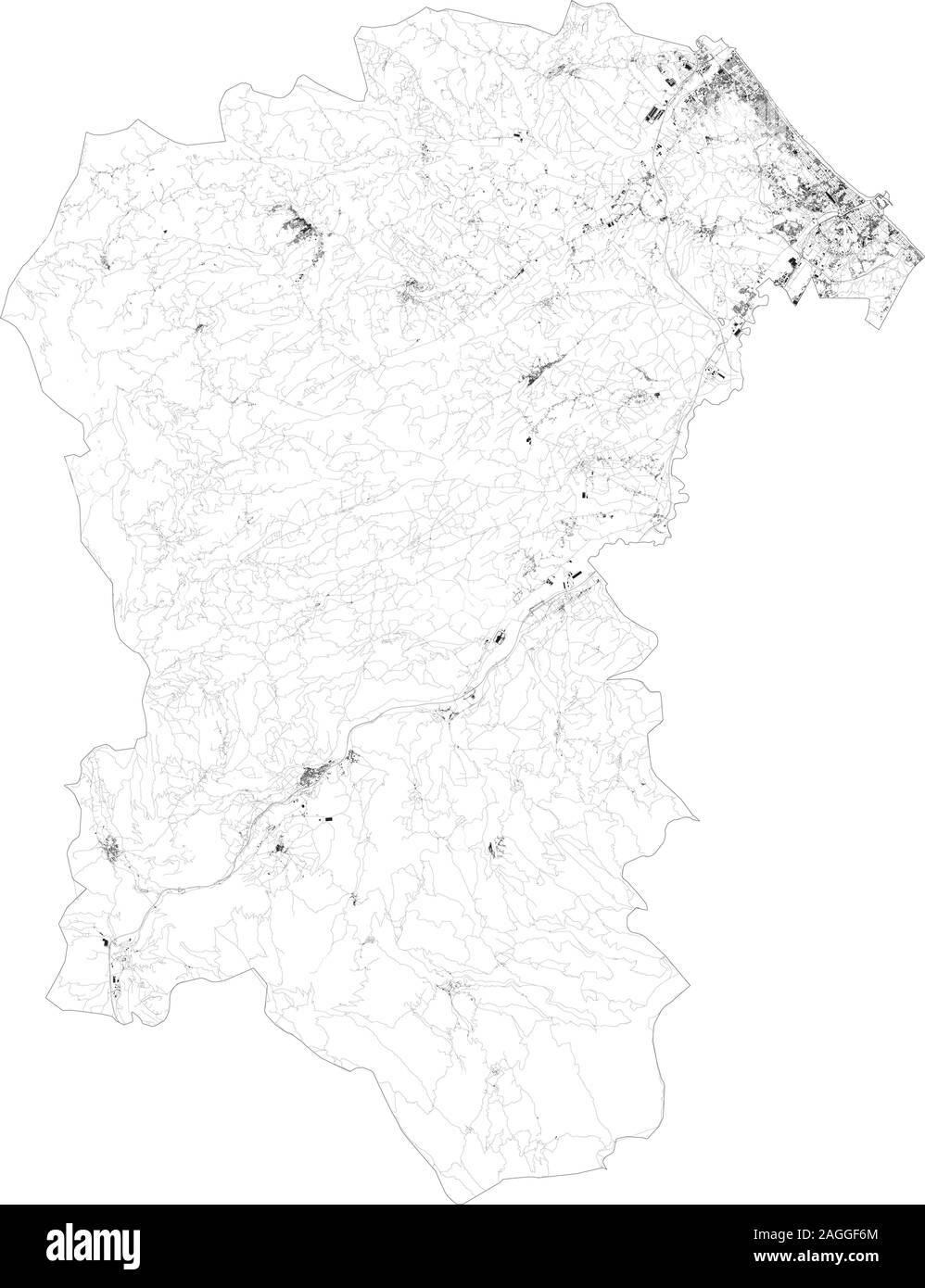 Sat-Karte der Provinz Pescara, Städte und Straßen, Gebäude und Straßen der Umgebung. Region Abruzzen, Italien. Karte Straßen Stock Vektor