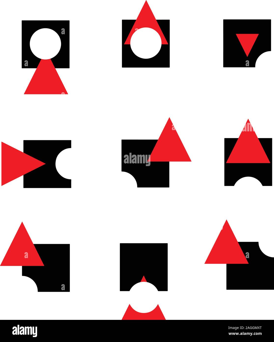 Bauhaus Stil kleine geometrische Logos in Rot Schwarz und Weiß Kreis Stock Vektor