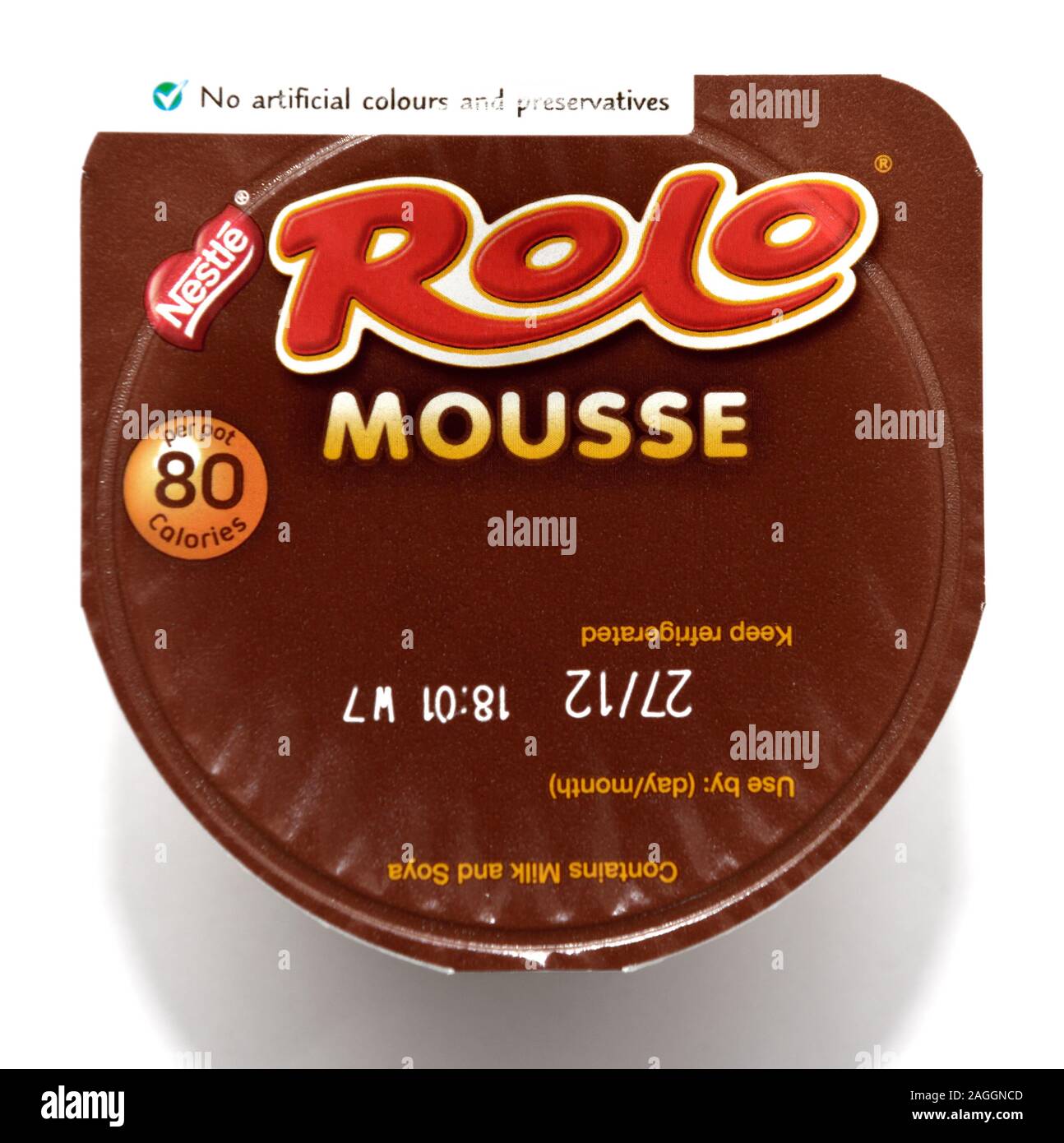 Nestle Rolo Mousse gekühlte Desserts, 80 Kalorien pro Topf Stockfoto