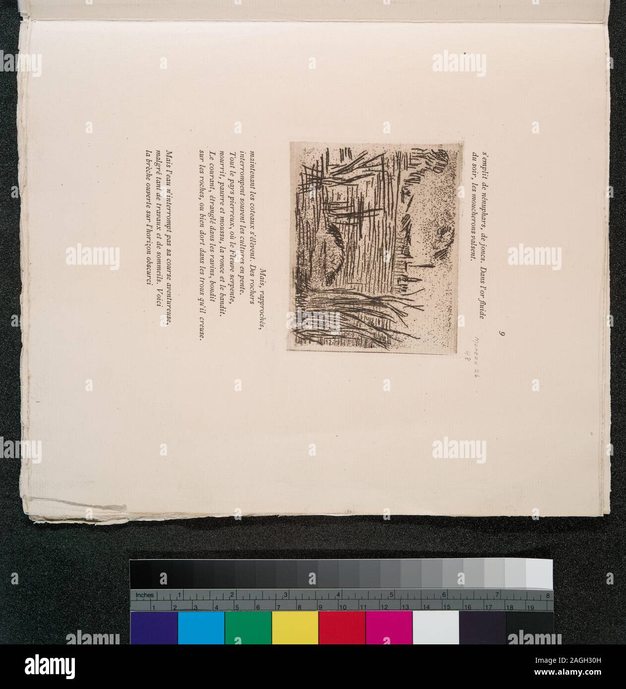 Der Eintritt ist durch Anwendung der Spezialsammlungen gewährt. Ist Teil von Samuel Putnam Avery Sammlung. Geschenk von Samuel Putnam Avery, 1900. Betriebe überprüft in Abteilungs Kopien von Etienne Moreau-Nelaton, Manet Graveur et Lithographe und Jean C. Harris, Edouard Manet: grafische Arbeiten einen endgültigen Katalog raisonne. Gedicht von Charles Cros. S.P. Avery Sammlung. Von Cros und Manet unterzeichnet. Text von Charles Cros von Radierungen von Edouard Manet, eine Libelle, Schwalben, Brücken, Fabriken und Landschaft entlang eines Flusses begleitet. Reifen einen Cent Exemplare, numerotes et Signes par l Stockfoto