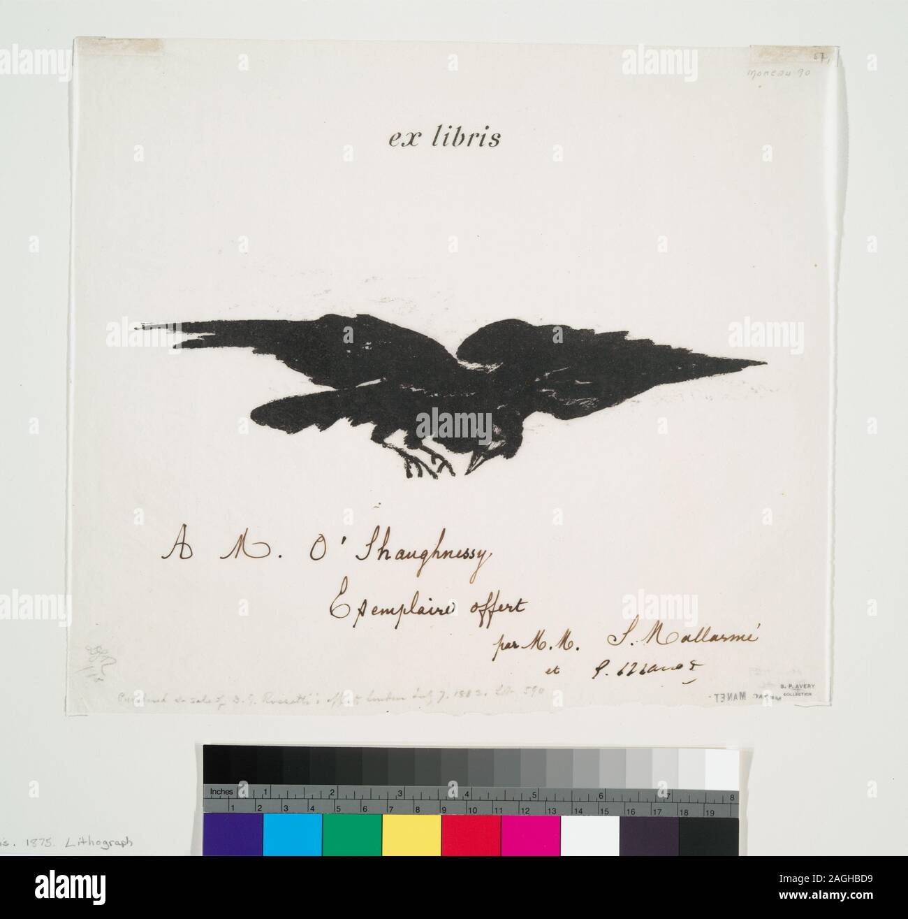 Geschenk von Samuel Putnam Avery, 1900. MN77, MN83, MN 84 und MN 88 tragen die Noten von henri-charles Guerard und wurden vermutlich von ihm von George A. Lucas erworben, die als S.P. Avery's Agent. MN90 ist von Manet und Mallarmé zu Arthur O'Shaughnessy eingeschrieben; ein Hinweis von S.P. Avery zeigt an, dass er es zu D.G. erworben Rossetti der Verkauf am 7. Juli 1882. Betriebe überprüft in Abteilungs Kopien von Etienne Moreau-Nelaton, Manet Graveur et Lithographe und Jean C. Harris, Edouard Manet: grafische Arbeiten einen endgültigen Katalog raisonne. Lithographien von Manet, einschließlich Abdeckungen für Noten von zacharie Astruc und Jerom Stockfoto