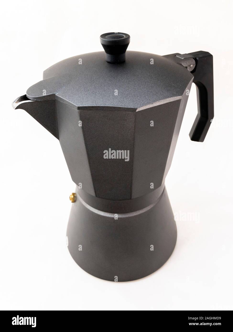 Echten grau klassische italienische Kaffeemaschine auf weißem Hintergrund Stockfoto