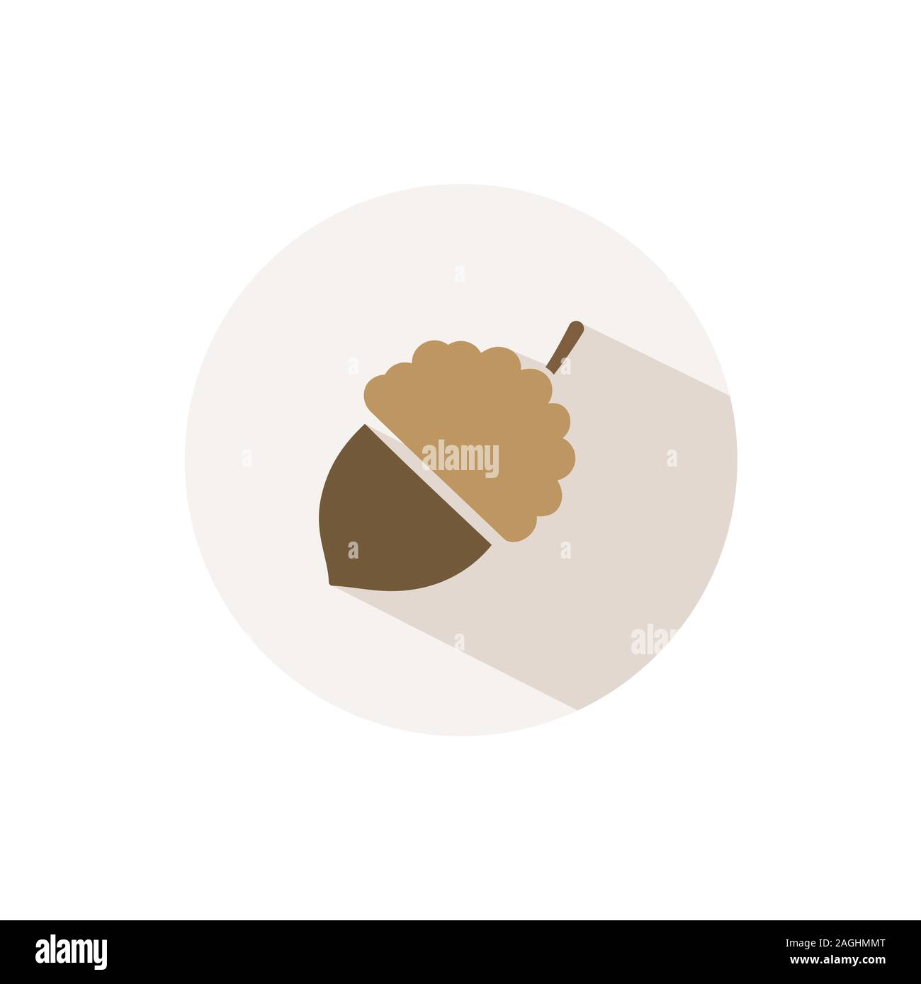 Acorn. Symbol mit Schatten auf einen beige Kreis. Fallen flach Vector Illustration Stock Vektor