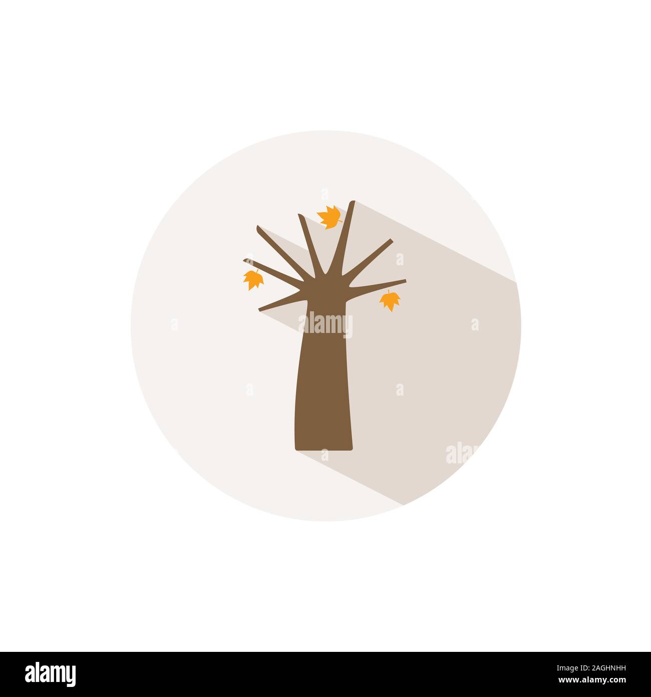 Herbst Baum. Symbol mit Schatten auf einen beige Kreis. Fallen flach Vector Illustration Stock Vektor