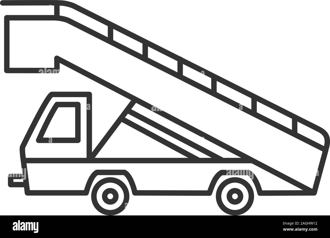 Treppe Lkw lineare Symbol. Dünne Linie Abbildung. Airstair. Passagier Gangway. Kontur Symbol. Vektor isoliert Maßbild Stock Vektor