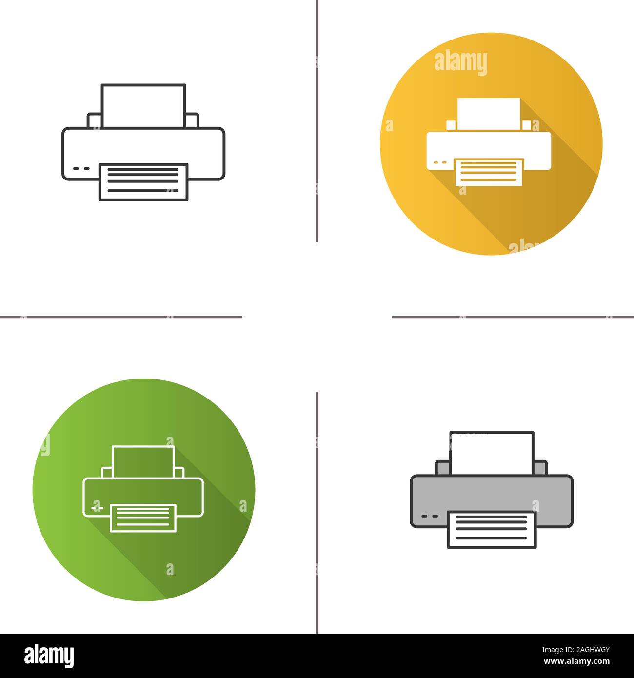 Druckersymbol. Druckmaschine. Flache Bauweise, lineare und Farbe Stile. Isolierte Vektorgrafiken Stock Vektor