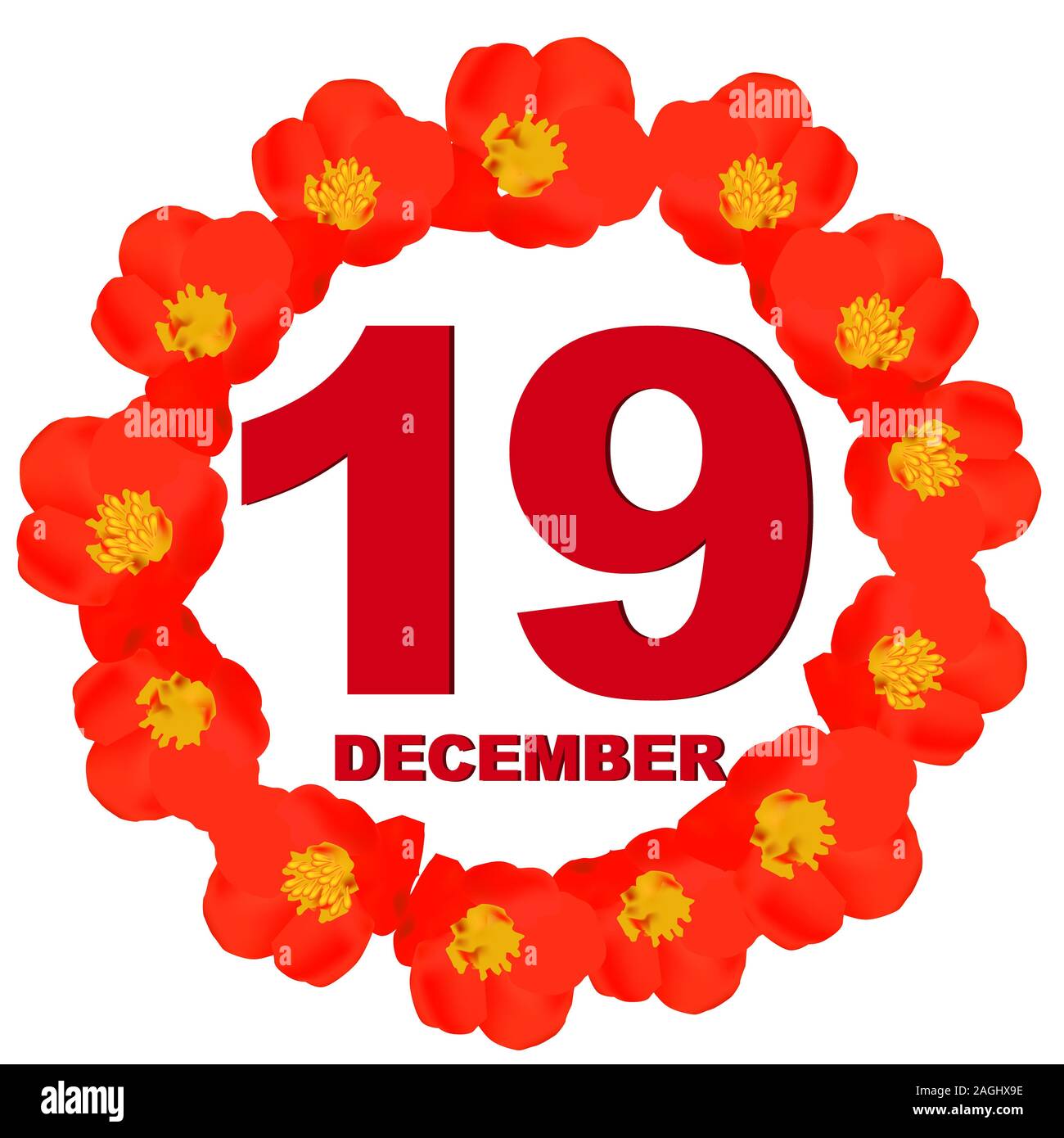 Dezember 19 Symbol. Für wichtige Tag planen. Banner für Feiertage und besondere Tage mit Blumen. 19. Dezember Symbol. Abbildung. Stockfoto