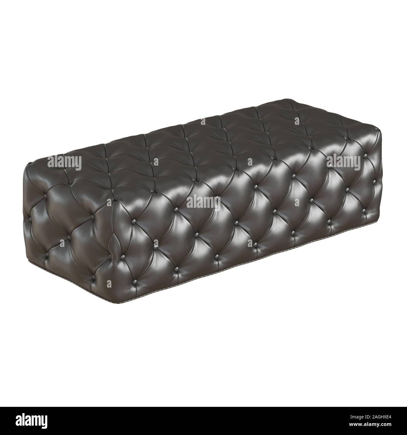 Gesteppte Leder rechteckig Pouf auf einem weißen Hintergrund. 3D-Rendering Stockfoto