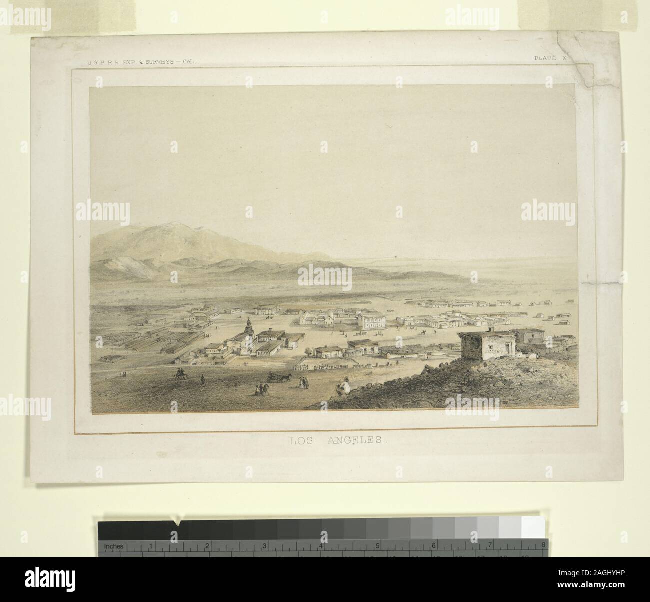 Dek671 aus den USA Krieg Abteilung, Berichte von Erkundungen und Befragungen, um zu ermitteln, die praktikabelste und wirtschaftlichste Route für eine Eisenbahn von der Mississippi River in den Pazifik, 13 Bde., Washington, 1855-1860, Vol. 5, Pt. 1, S. 35. Stokes 1853 - G-43 d; Los Angeles. U.S.P.R.R. Exp. und Umfragen. Cal. Platte X Stockfoto