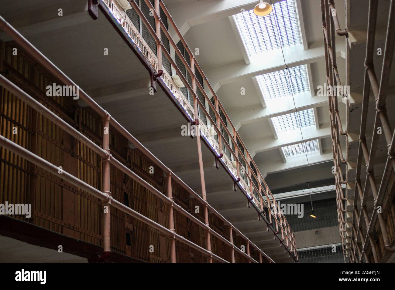 Cell Block von Alcatraz Gefängnis in San Francisco, Vereinigte Staaten von Amerika Stockfoto