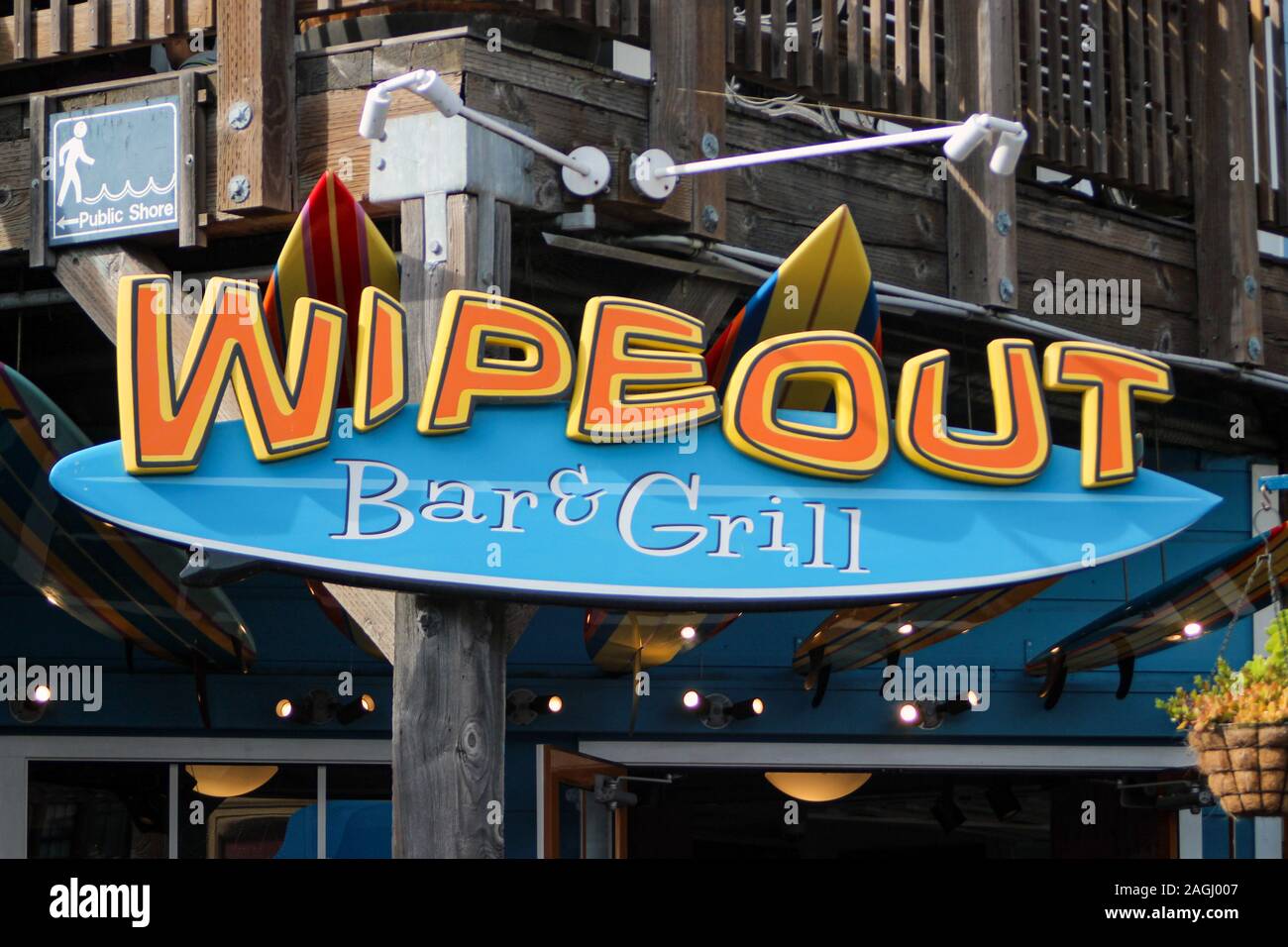 "Wipeout"-Bar & Grill am Pier 39 in San Francisco, Vereinigte Staaten von Amerika Stockfoto