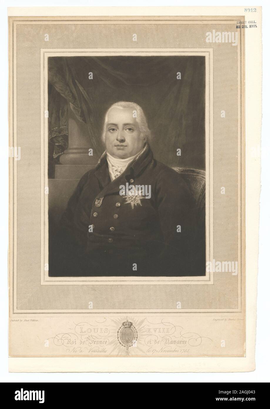 Titel aus dem Kalender der Emmet Sammlung. EM 8912 Verfasserangabe: Charles Turner; Louis XVIII Roi de France et de Navarre Stockfoto