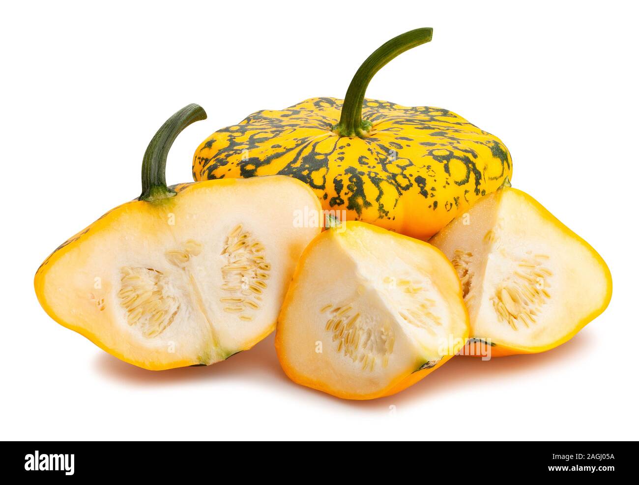 In Scheiben geschnitten pattypan squash Pfad isoliert auf weißem Stockfoto