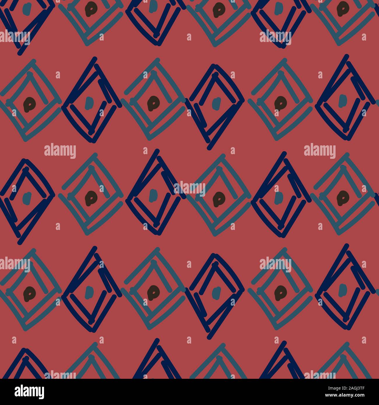 Rauten hand Abstract unregelmäßige Formen nahtlose Muster gezeichnet. Blau Braun wiederholen Hintergrund für Verpackung, Textil- und print Design. Stock Vektor