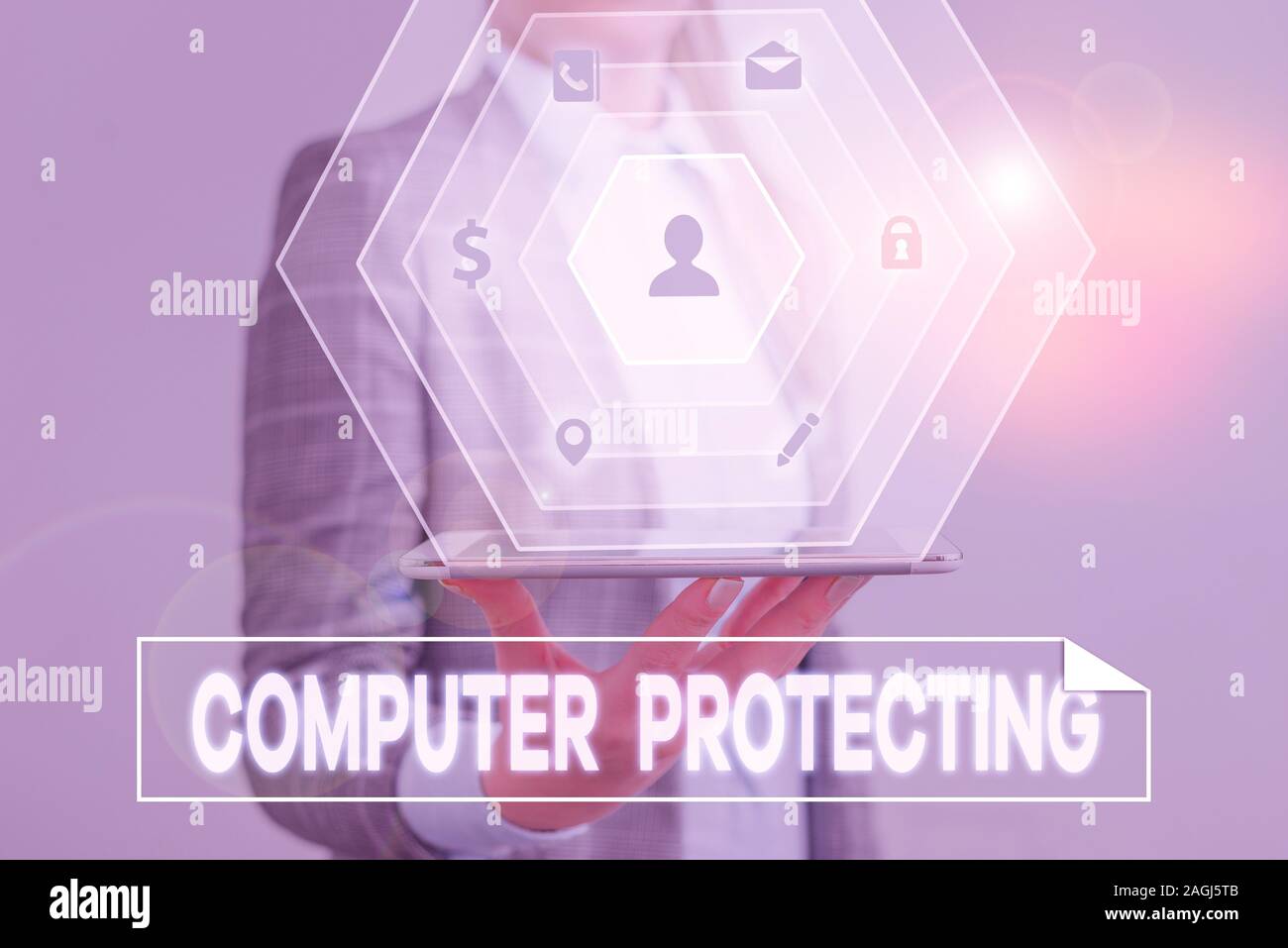 Konzeptionelle Handschrift zeigt Computer schützen. Begriff Sinne schützen Computer vor unbefugtem Eindringen Stockfoto