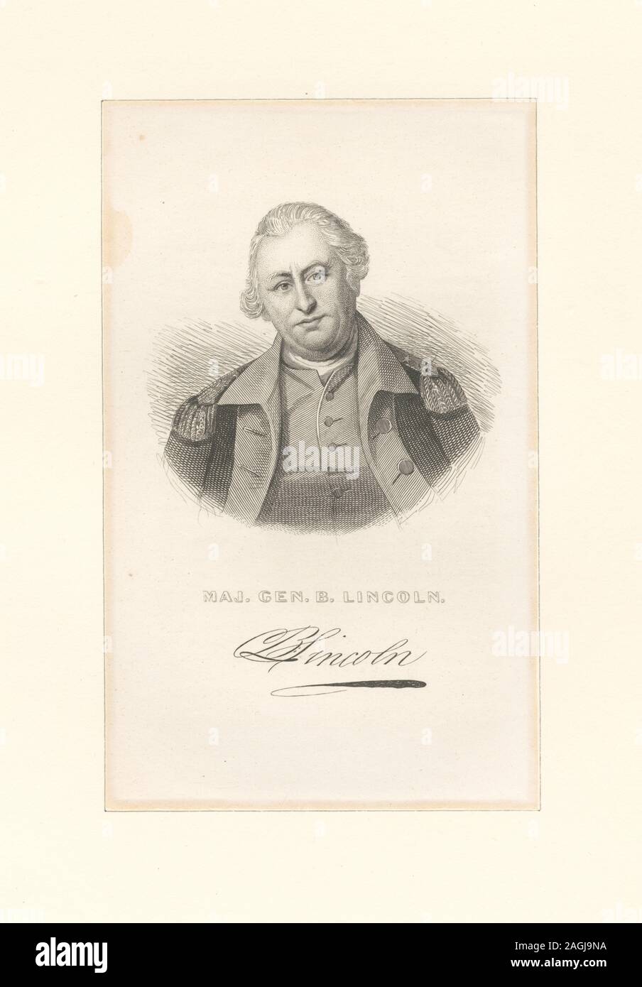 Druckgrafiker gehören Francesco Bartolozzi Longacre, James Barton und Alexander Heu Ritchie. Titel aus dem Kalender der Emmet Sammlung. EM 8560; Generalmajor B. Lincoln Stockfoto