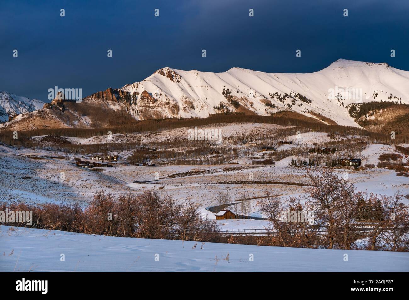 Winterschnee in den San Juan Mountains in der Nähe von Telluride, Colorado Stockfoto