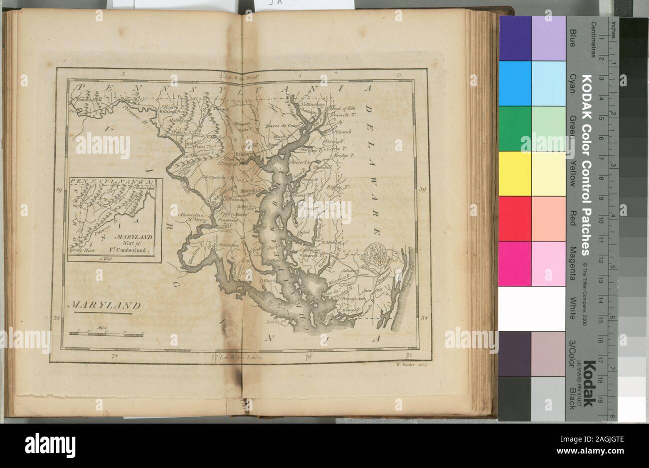 2d Ed stark Impr. und Enl. Kopie im Map Div. Atlas (Fälle): Myers Sammlung. Kopie im Map Div. 97-6062: autogramm von John Quincy Adams am vorderen paste-endpaper; Autogramm von [A. Dunbar?] auf t.p. Lawrence H. Schlachtung; die Sammlung der 340. Nationale Stiftung für Geisteswissenschaften gewähren für den Zugang zu den frühen Karten der mittleren Atlantikküste. Zwei abschließende Blätter (taub., S. 113 und 114) gefaltet. Bildeinsatz: Maryland westlich von Ft. Cumberland. Lawrence H. Schlachtung Sammlung. Prime Meridiane: London und Philadelphia. Relief bildlich dargestellt.; Maryland Stockfoto