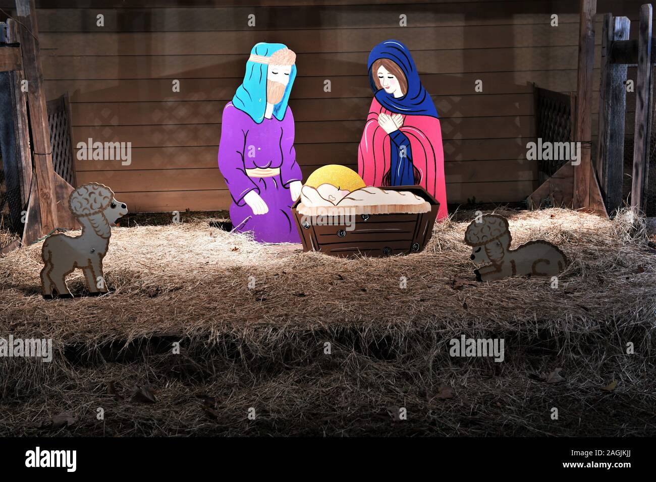 Christus ist in Bethlehem Weihnachten Krippe geboren. Stockfoto