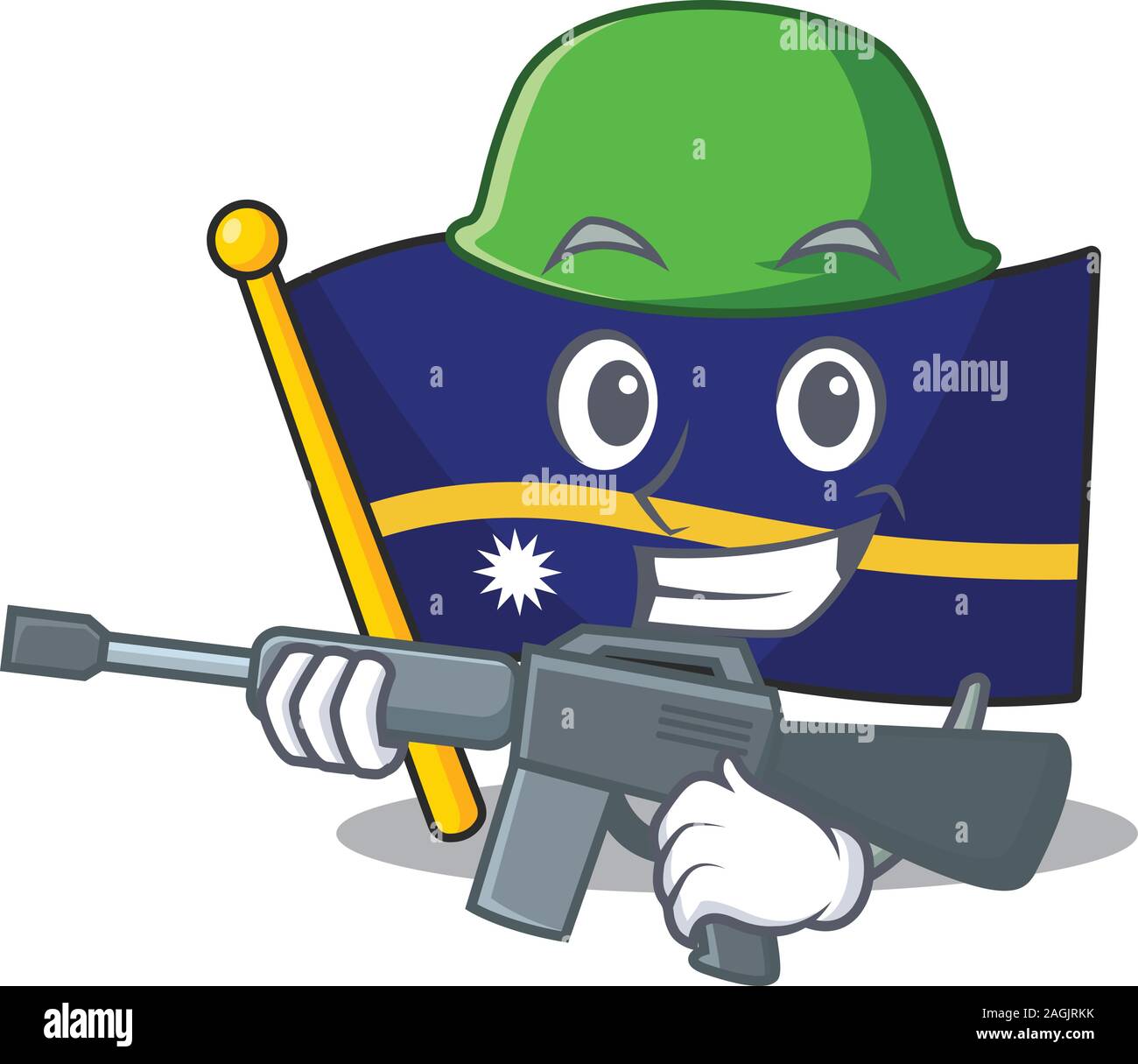 Ein Maskottchen der Flagge nauru Blättern Armee mit Maschinengewehr Stock Vektor