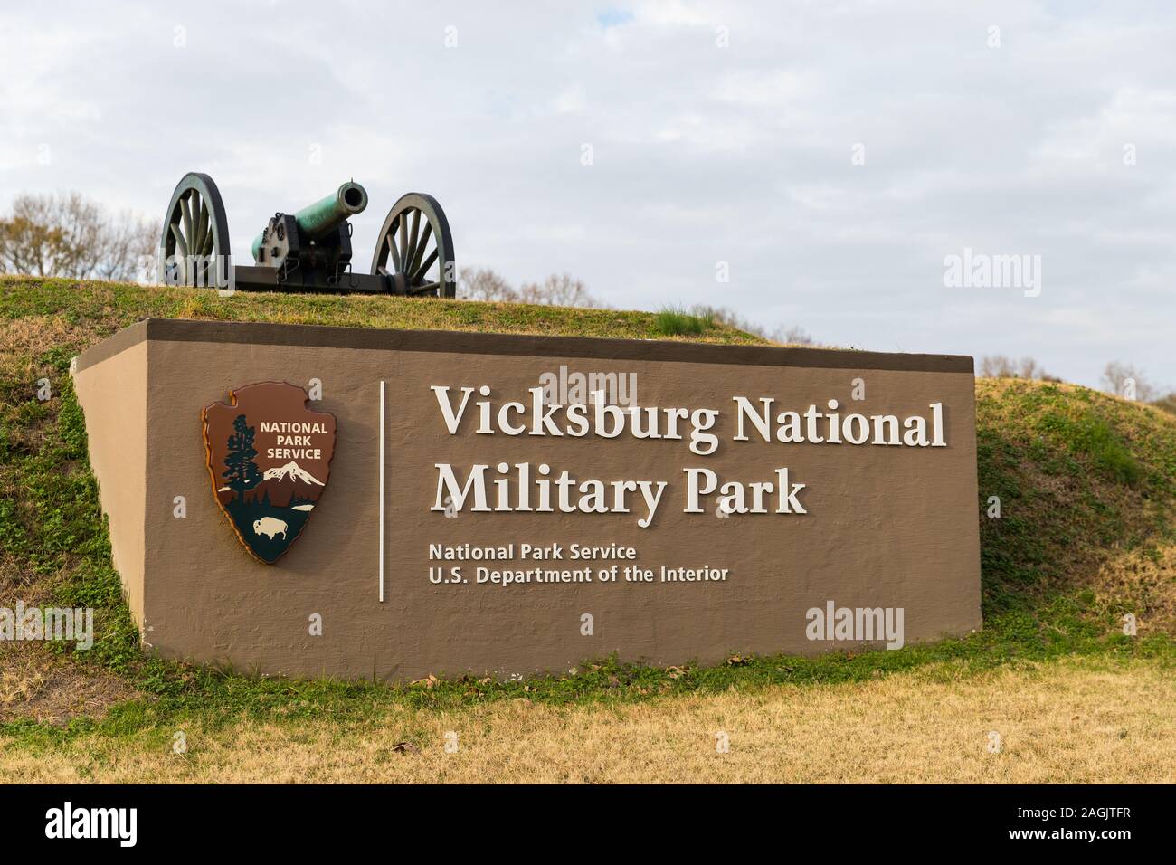 Vicksburg National Military Park Eingang melden Stockfoto