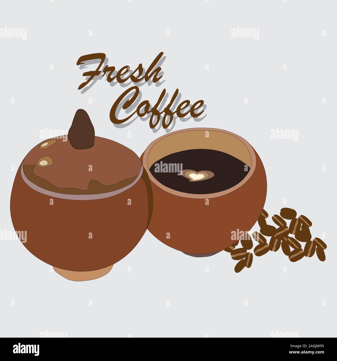 Vektor mit Kokosnussschalen für Ihr Unternehmen Marke und Coffee Shop. Stockfoto