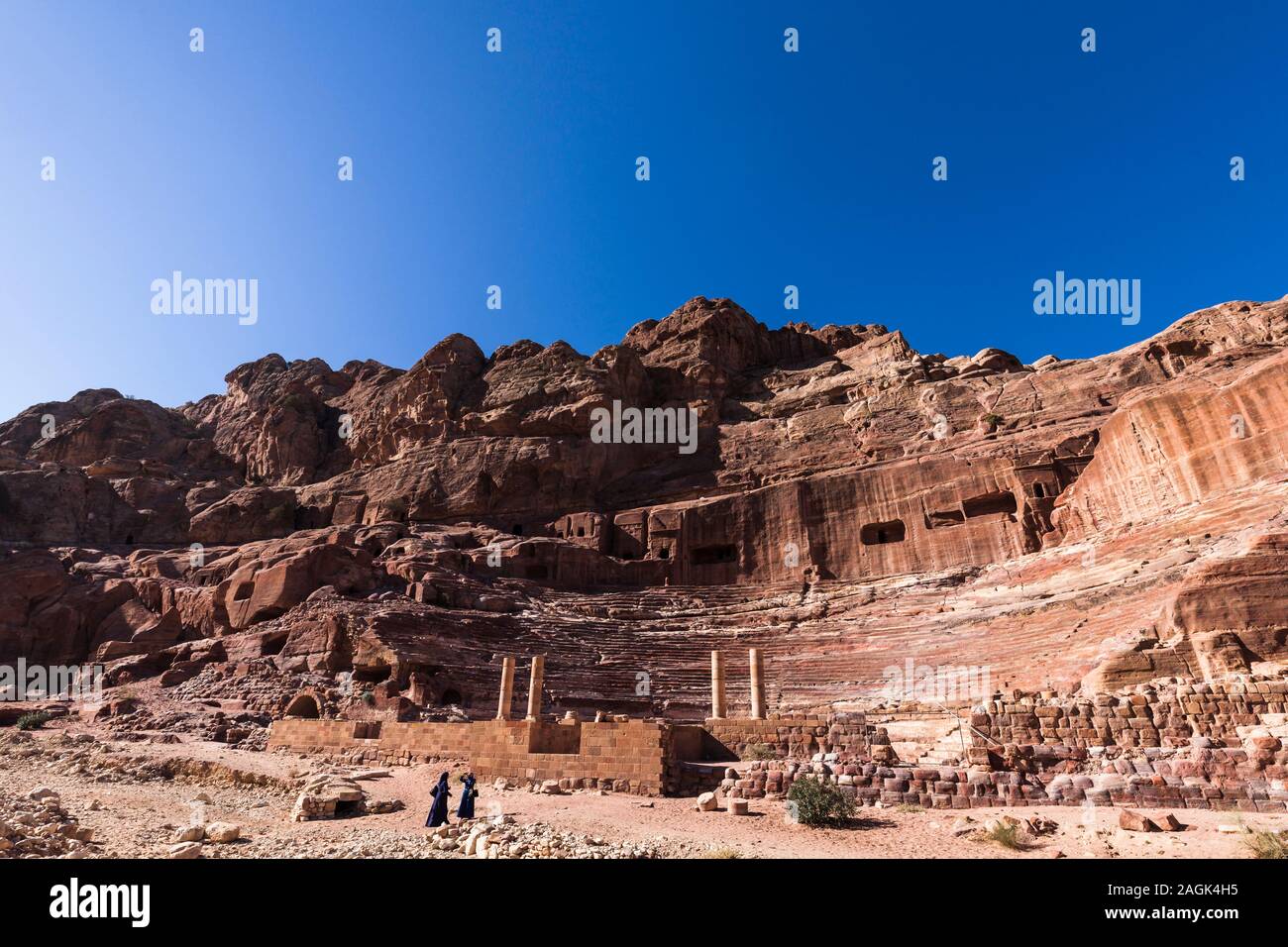 Petra, das Römische Theater, skulpturelle alte Architektur, Jordanien, Naher Osten, Asien Stockfoto