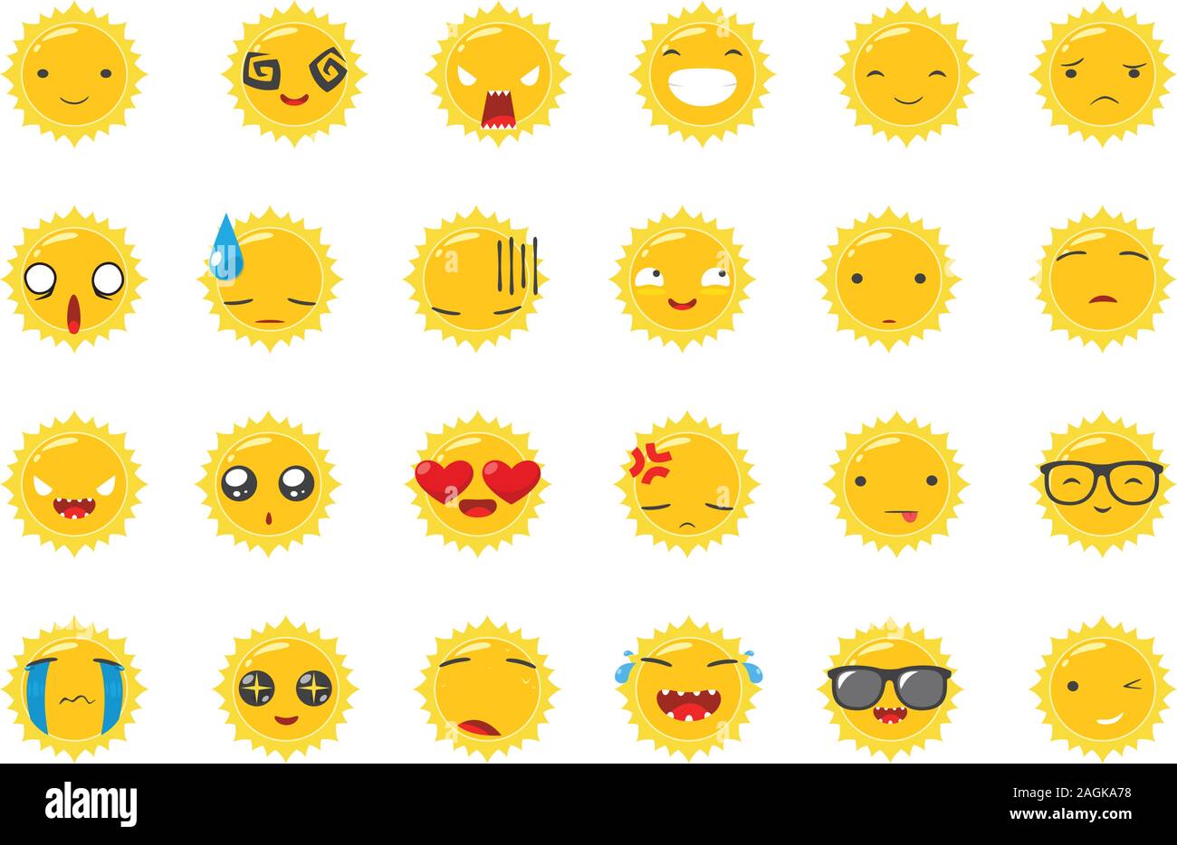 Eine Reihe von Sun emoticon. Cartoon Illustration Stock Vektor