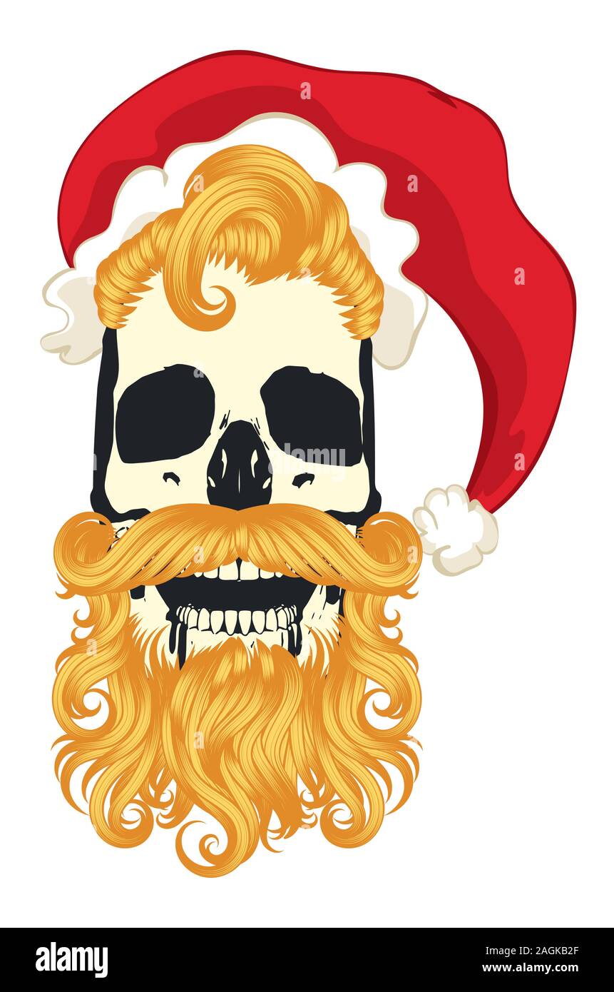 Weihnachten Schädel mit modernen Frisur und Bart trägt Santa gap Abbildung. Stock Vektor