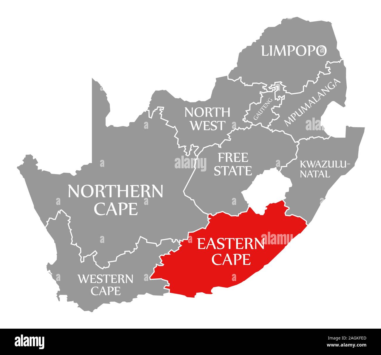 Eastern Cape rot hervorgehoben Karte von Südafrika Stockfoto