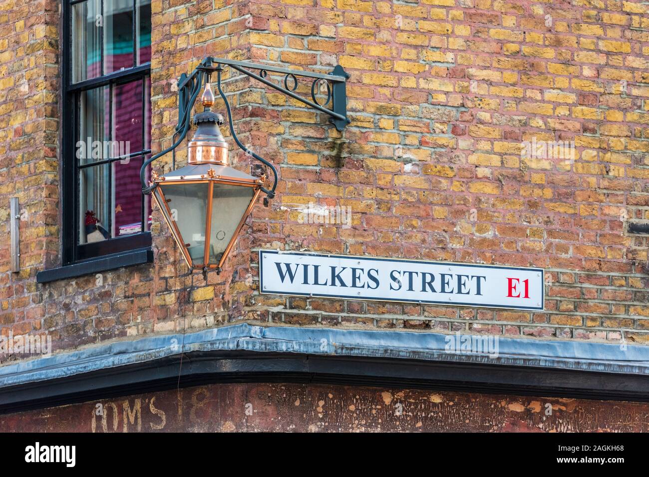 Spitalfields Conservation Area London-Straße Details im historischen Bereich Spitalfields, East London. Wilkes Straße E 1. Stockfoto